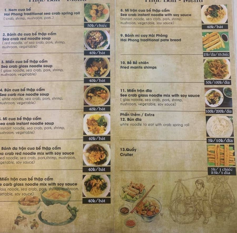 Menu của quán thì đa dạng, toàn là những món đặc trưng của ẩm thực Hải Phòng